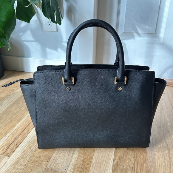 Michael Kors Black Satchel with Structured Design and Gold Accents - Picture 2 of 8